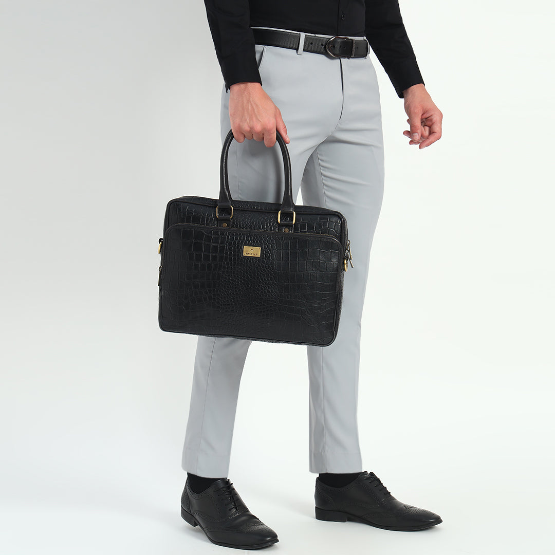 Croco Leather Laptop Bag