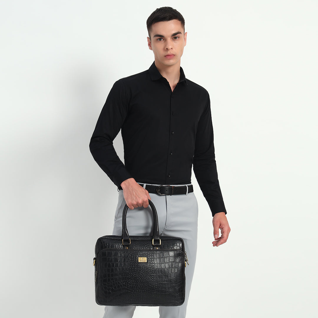 Croco Leather Laptop Bag