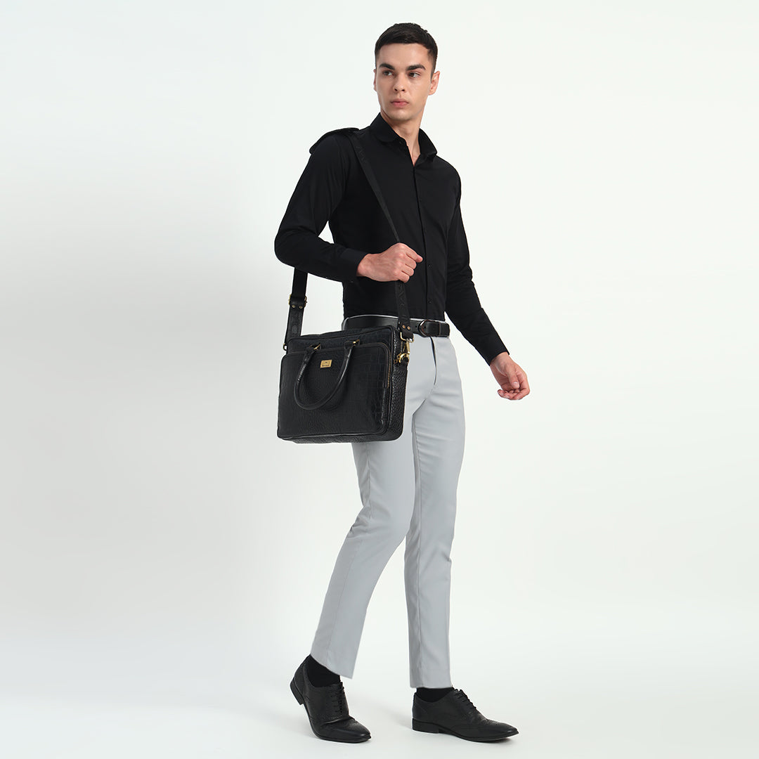 Croco Leather Laptop Bag