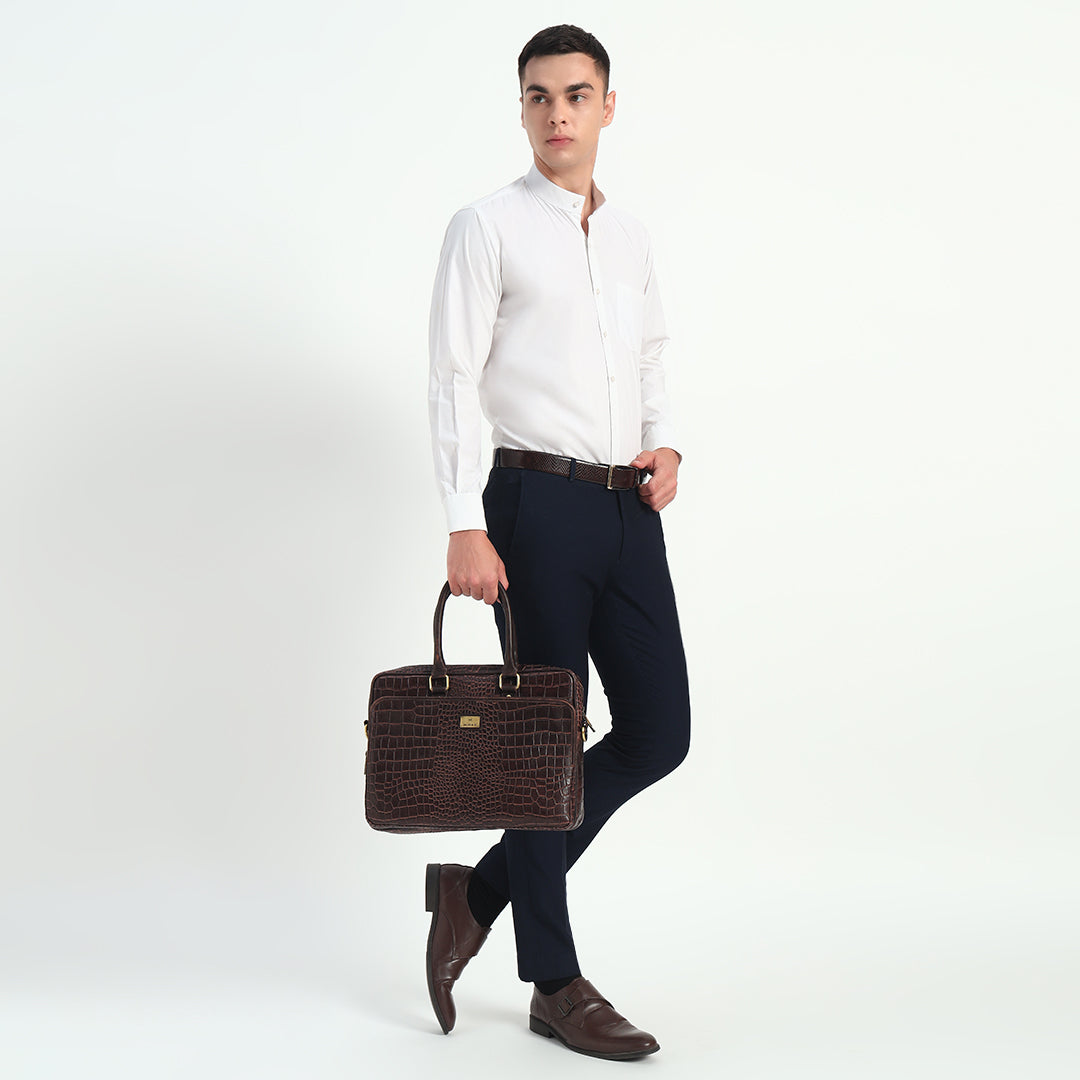 Croco Leather Laptop Bag