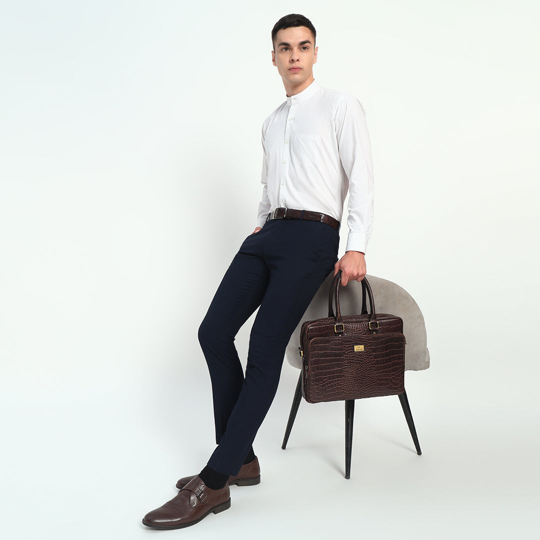 Croco Leather Laptop Bag