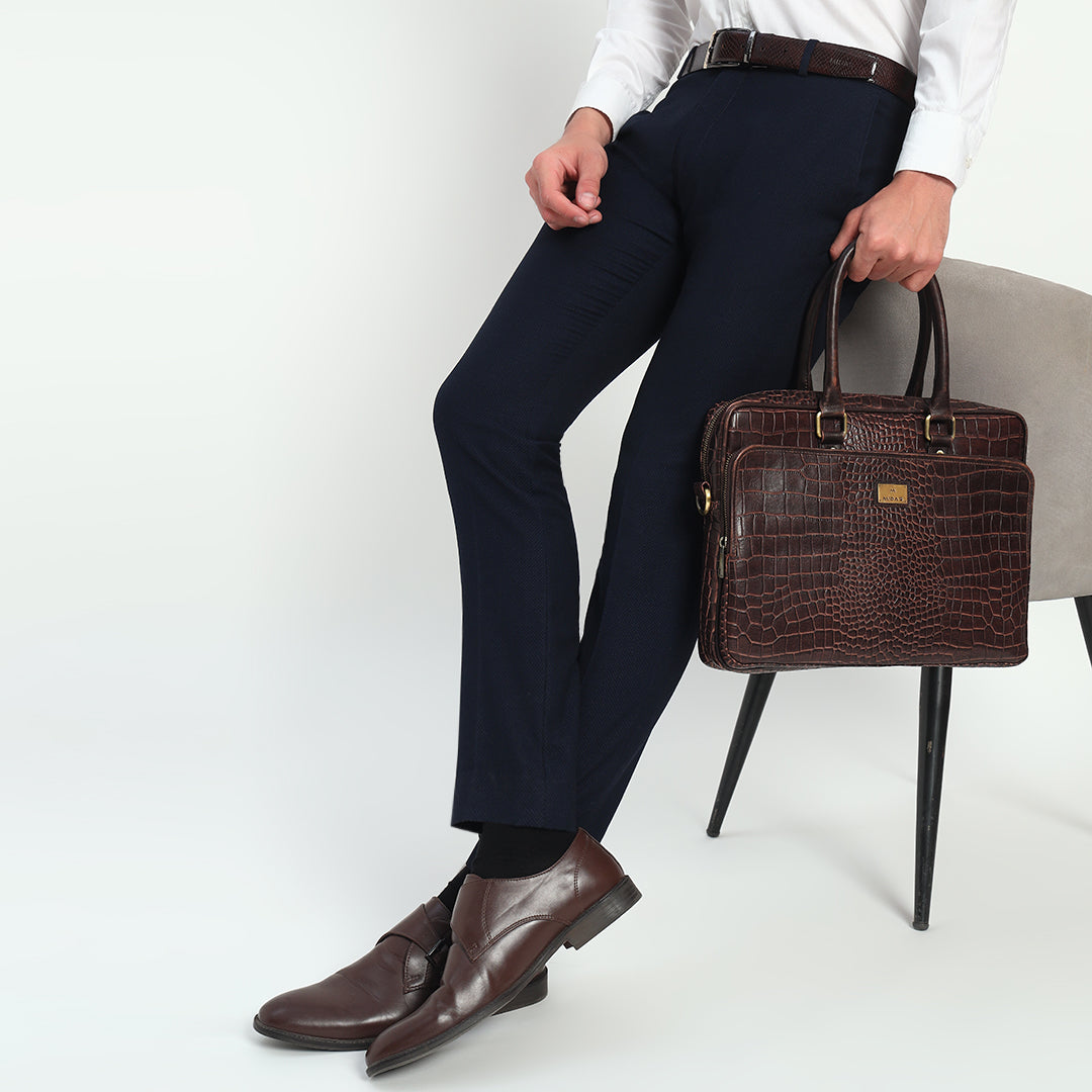 Croco Leather Laptop Bag