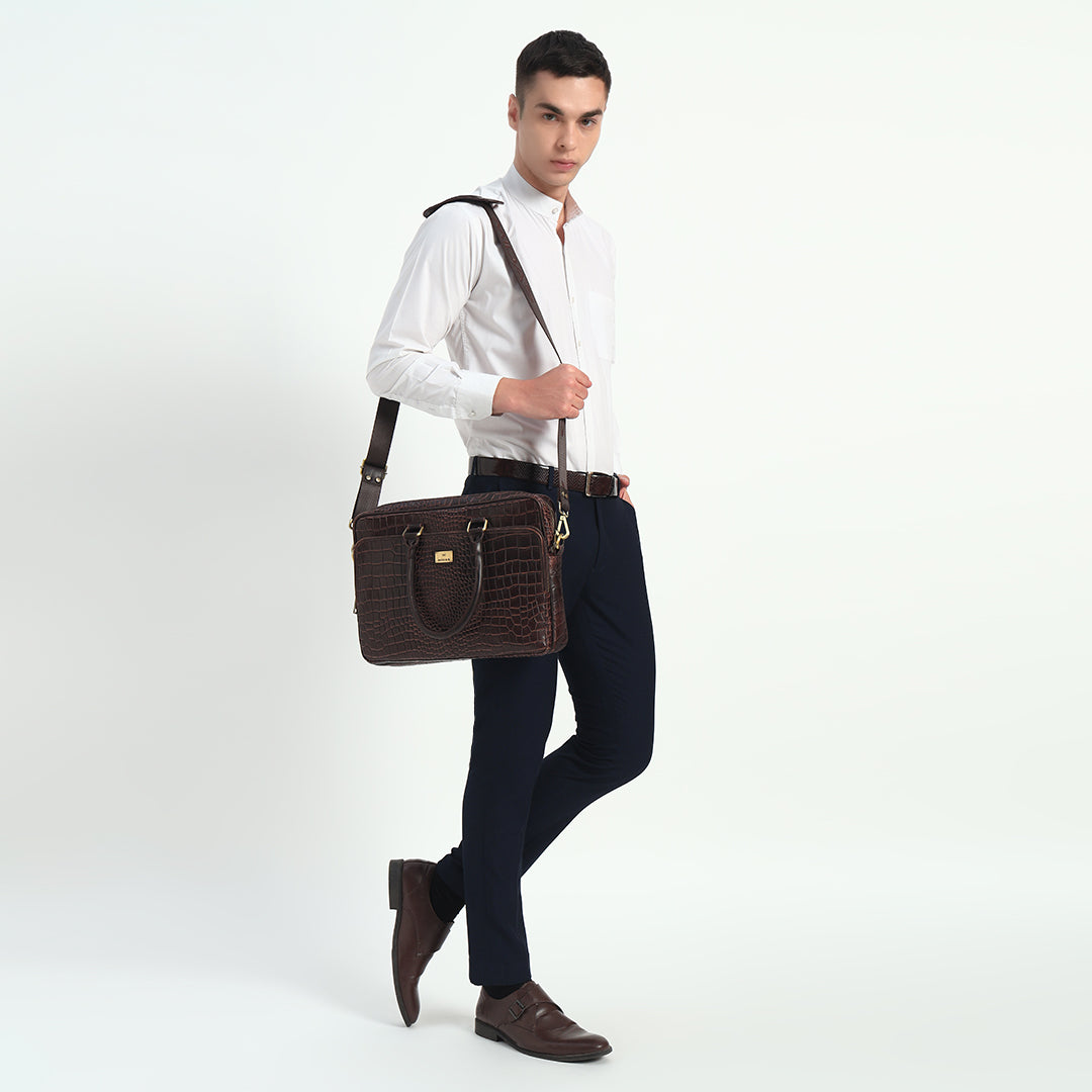 Croco Leather Laptop Bag
