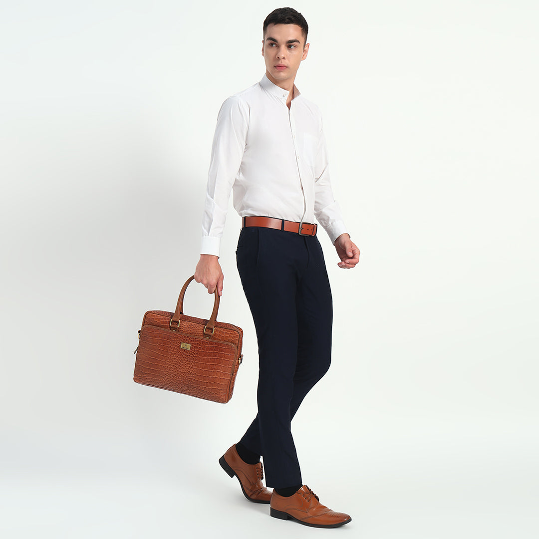 Croco Leather Laptop Bag