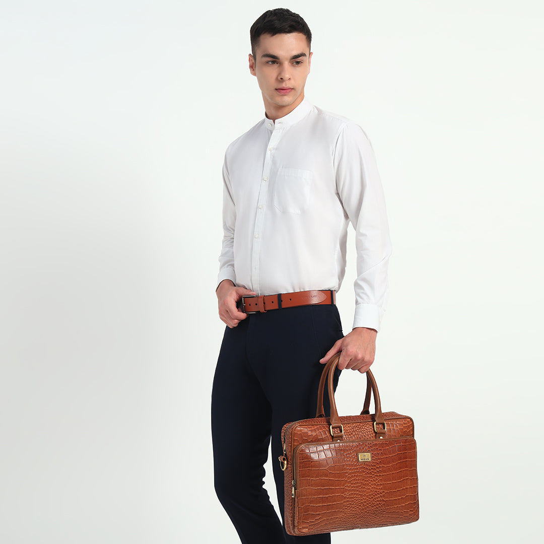Croco Leather Laptop Bag