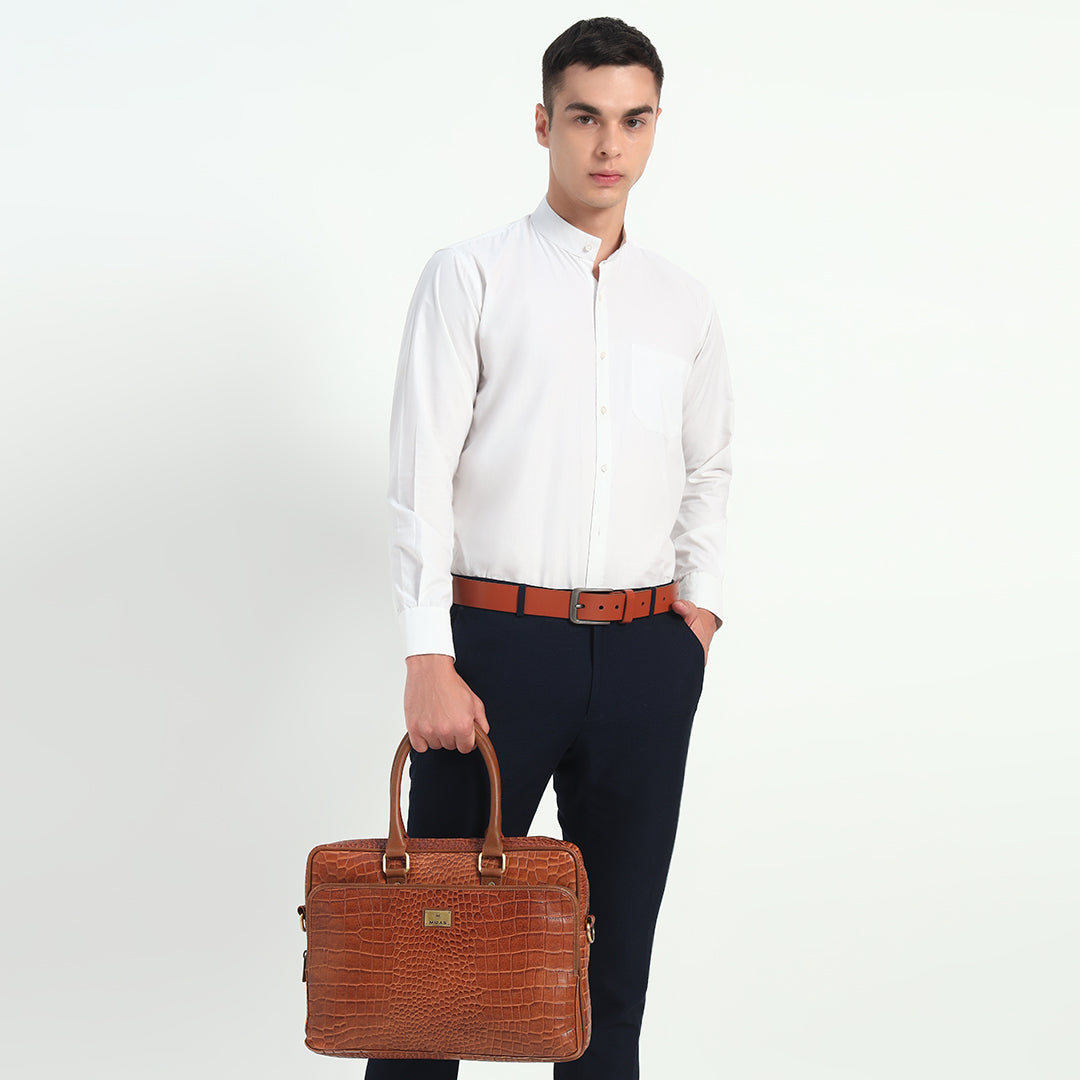 Croco Leather Laptop Bag