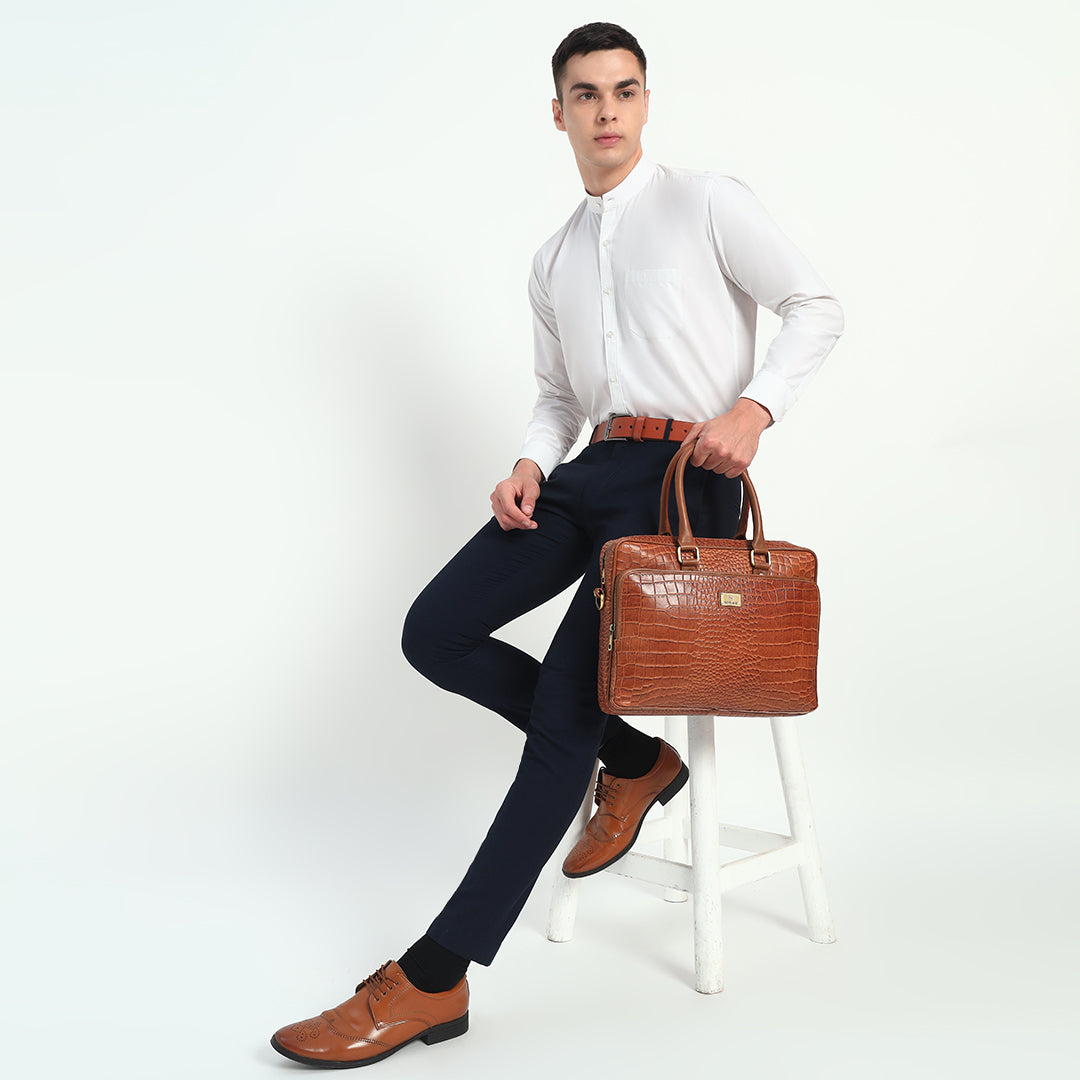 Croco Leather Laptop Bag