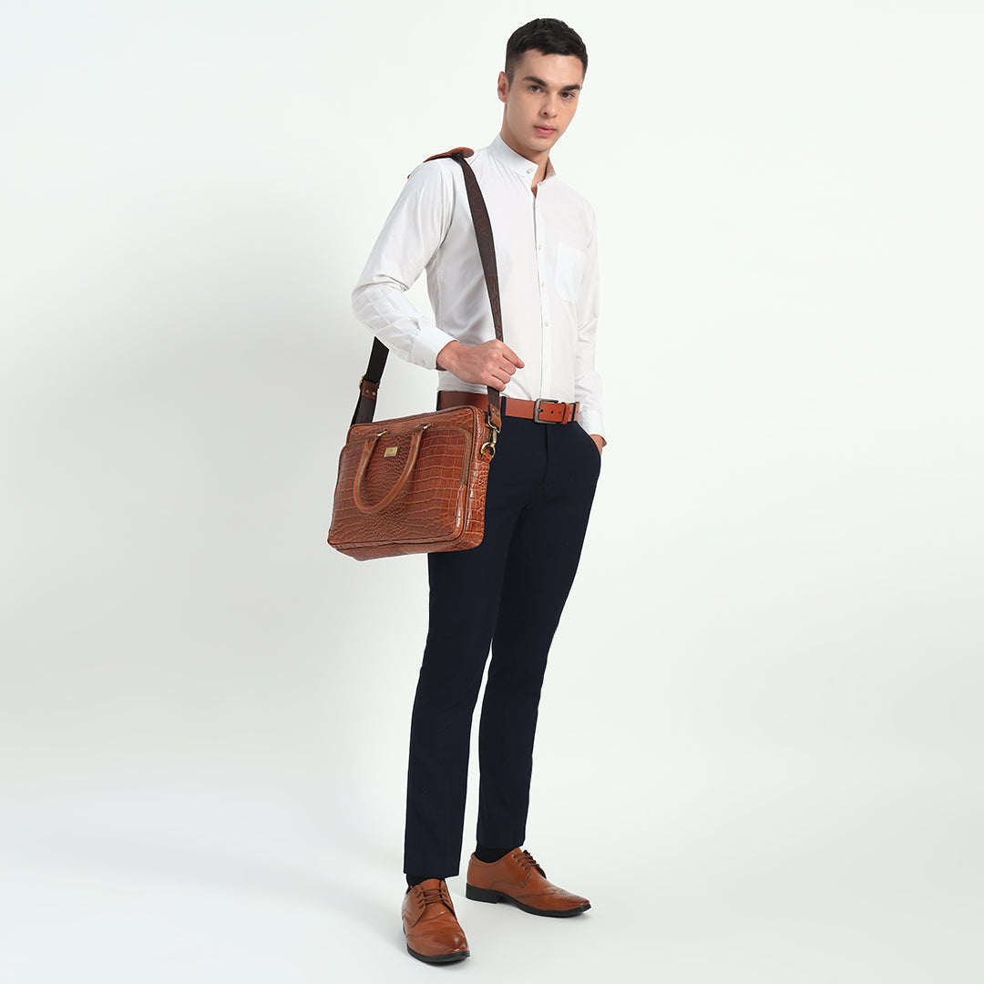 Croco Leather Laptop Bag