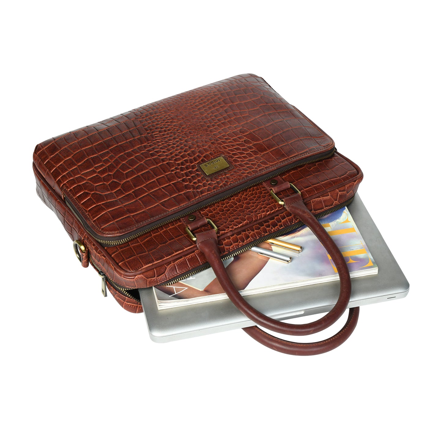Croco Leather Laptop Bag