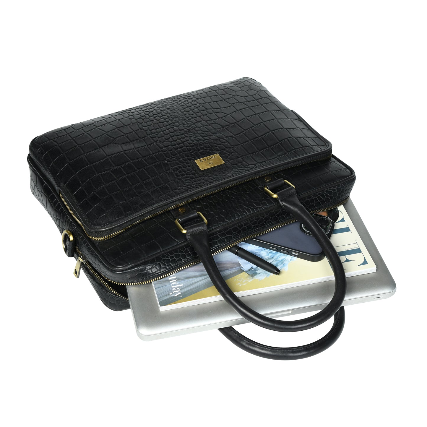 Croco Leather Laptop Bag