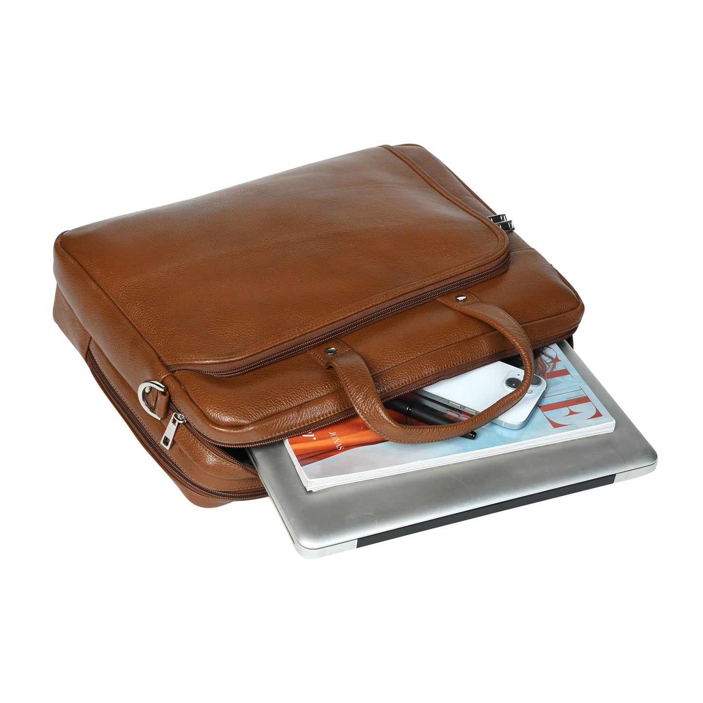 Men Double Partition Leather Laptop Bag