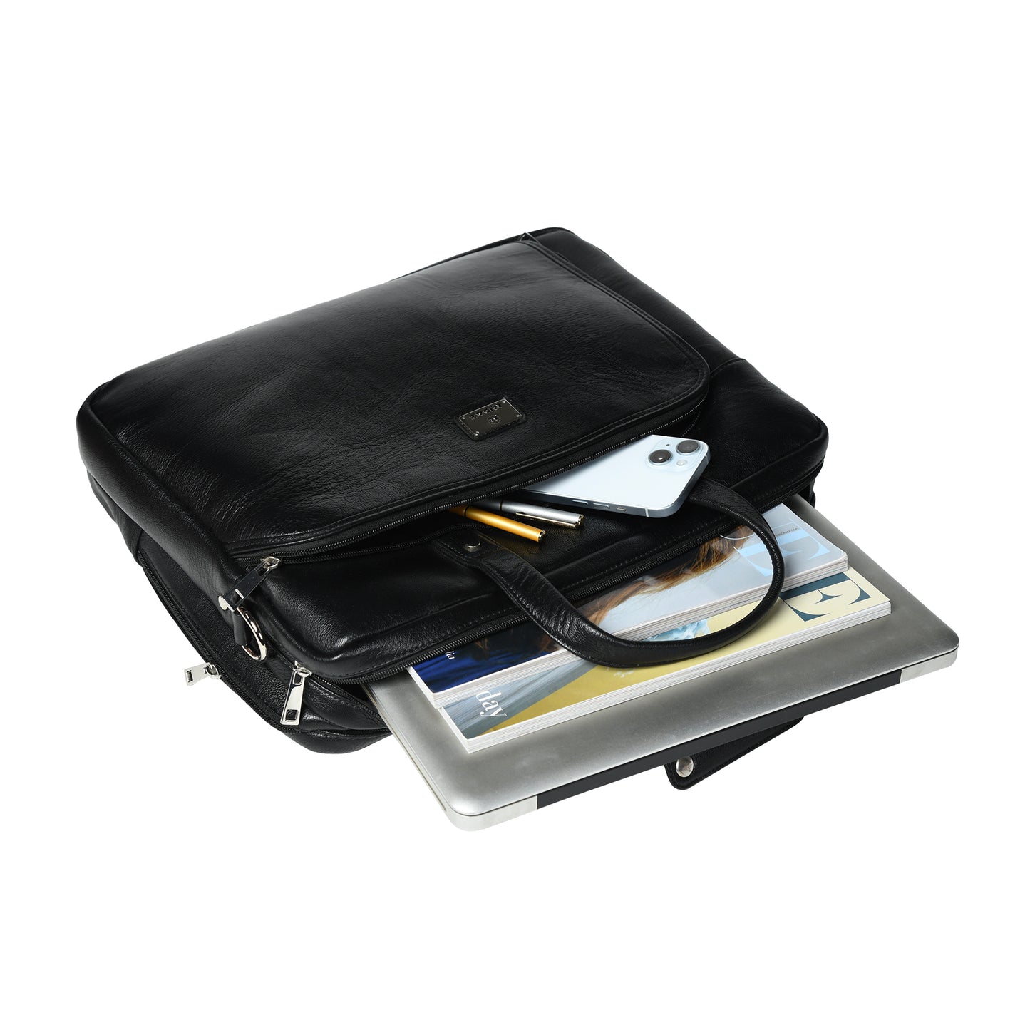 Men Double Partition Leather Laptop Bag