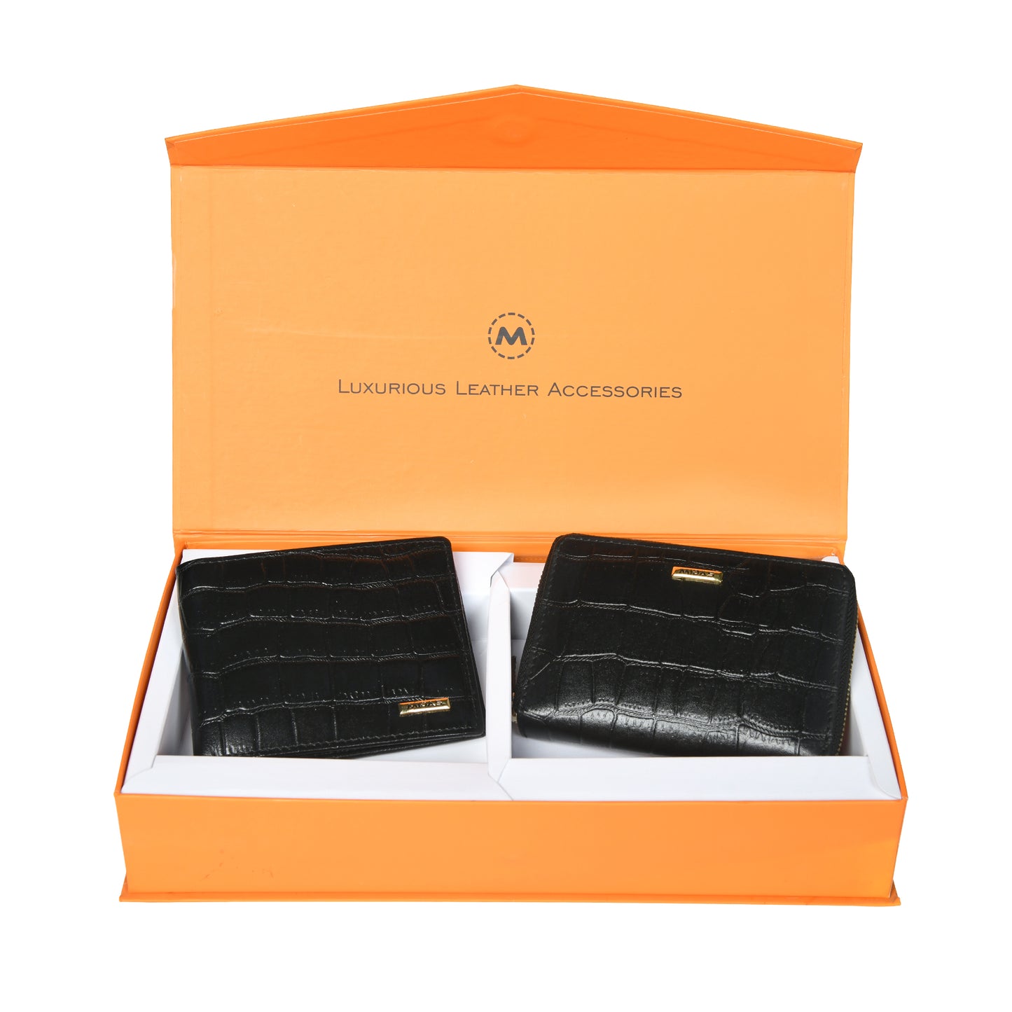 Men & Women Leather Wallet Croco Design Gift Pack