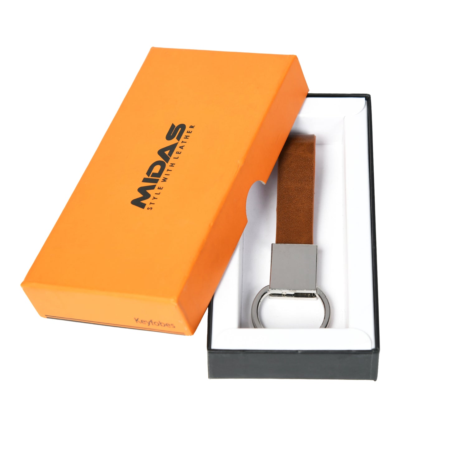 Premium Leather Key Ring with Fabric Pattern Design