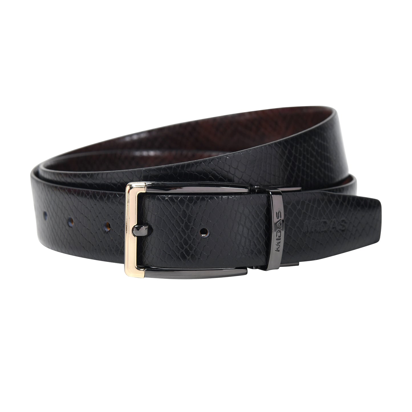 Midas Premium Reversible Leather Belt with Premium Buckle