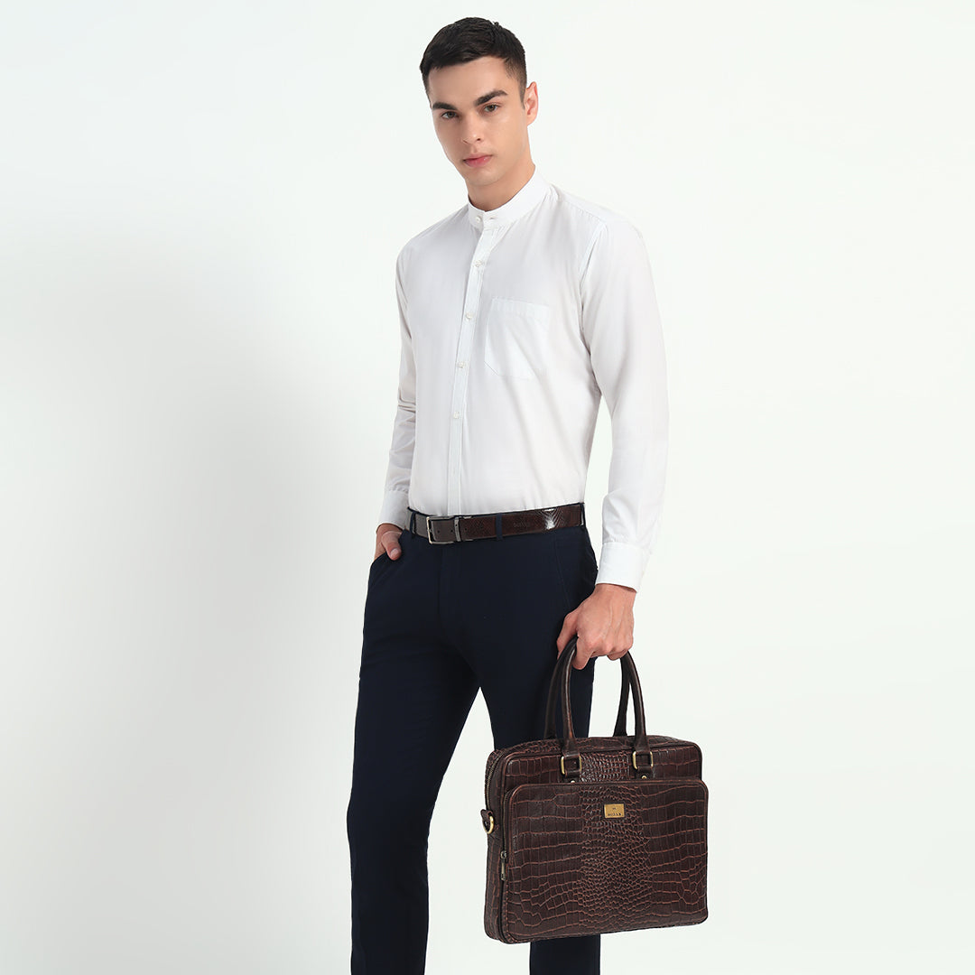 Croco Leather Laptop Bag