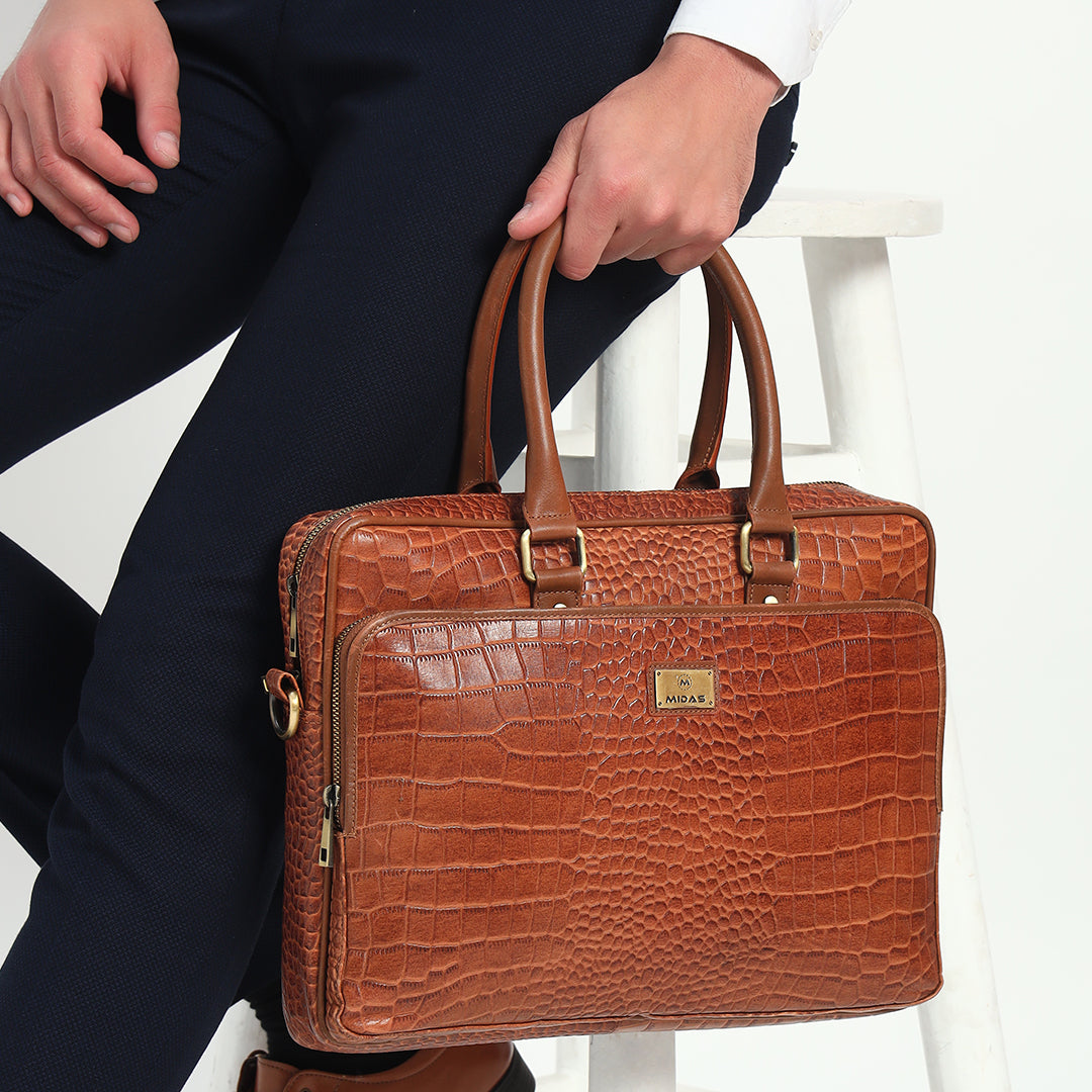 Croco Leather Laptop Bag