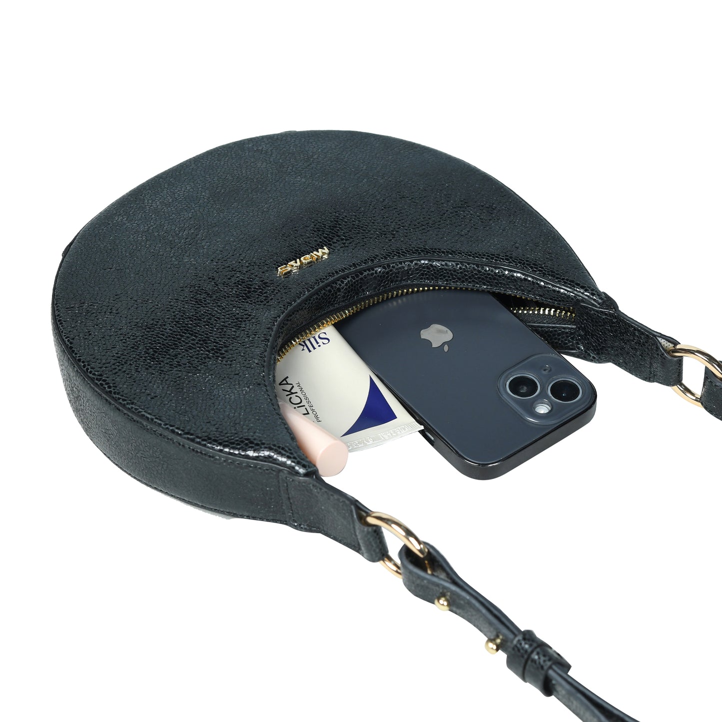 Women Leather Sling Bag - Sparkling black