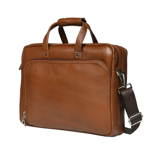 Men Double Partition Leather Laptop Bag