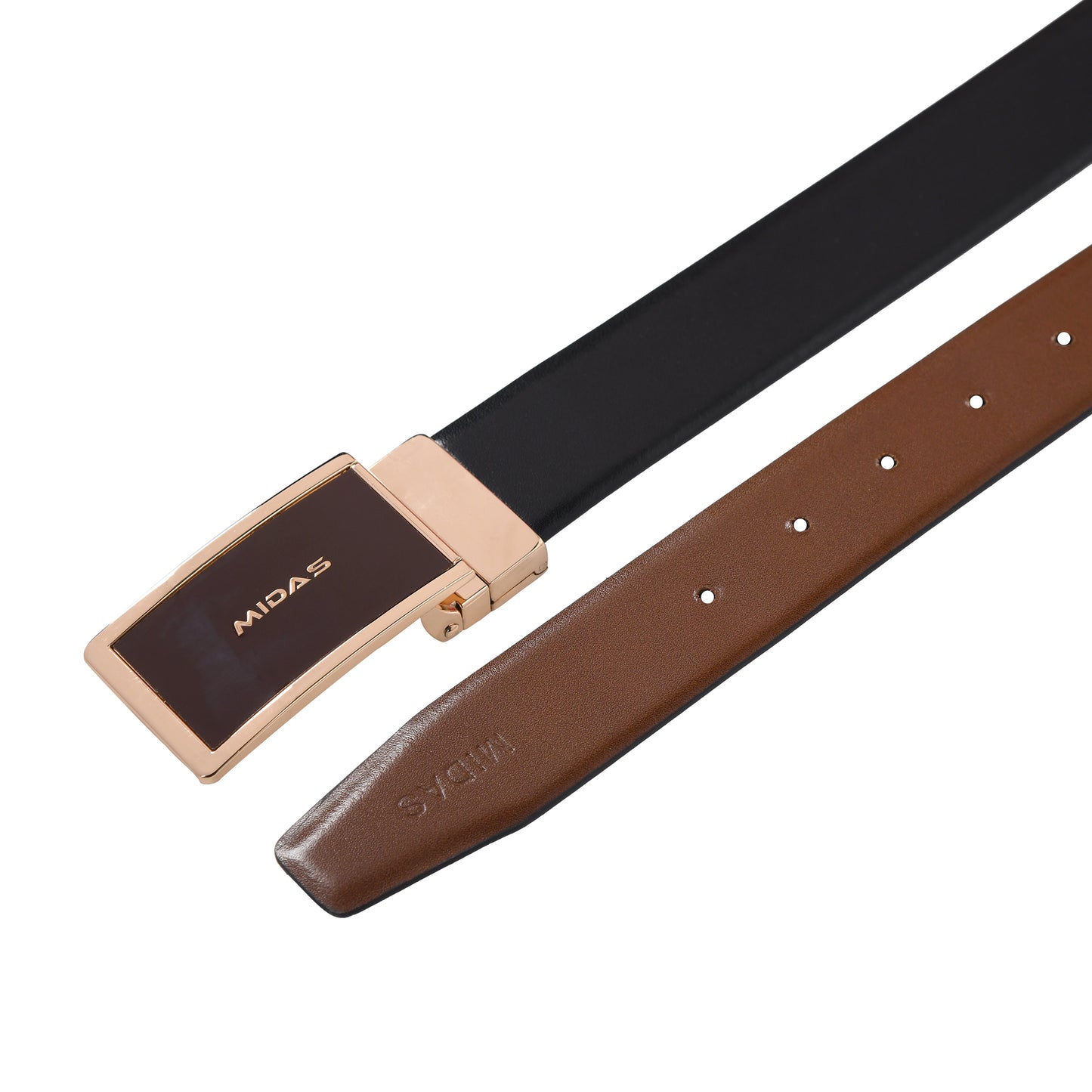 Midas Premium Reversible Leather Belt With Premium Buckle