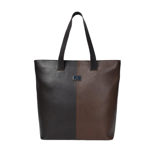 Dual-Tone Brown Women's Leather Tote Bag